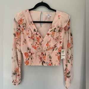 NWT Pink Floral Ruffle long sleeve, cropped top, Bar lll , size xs
